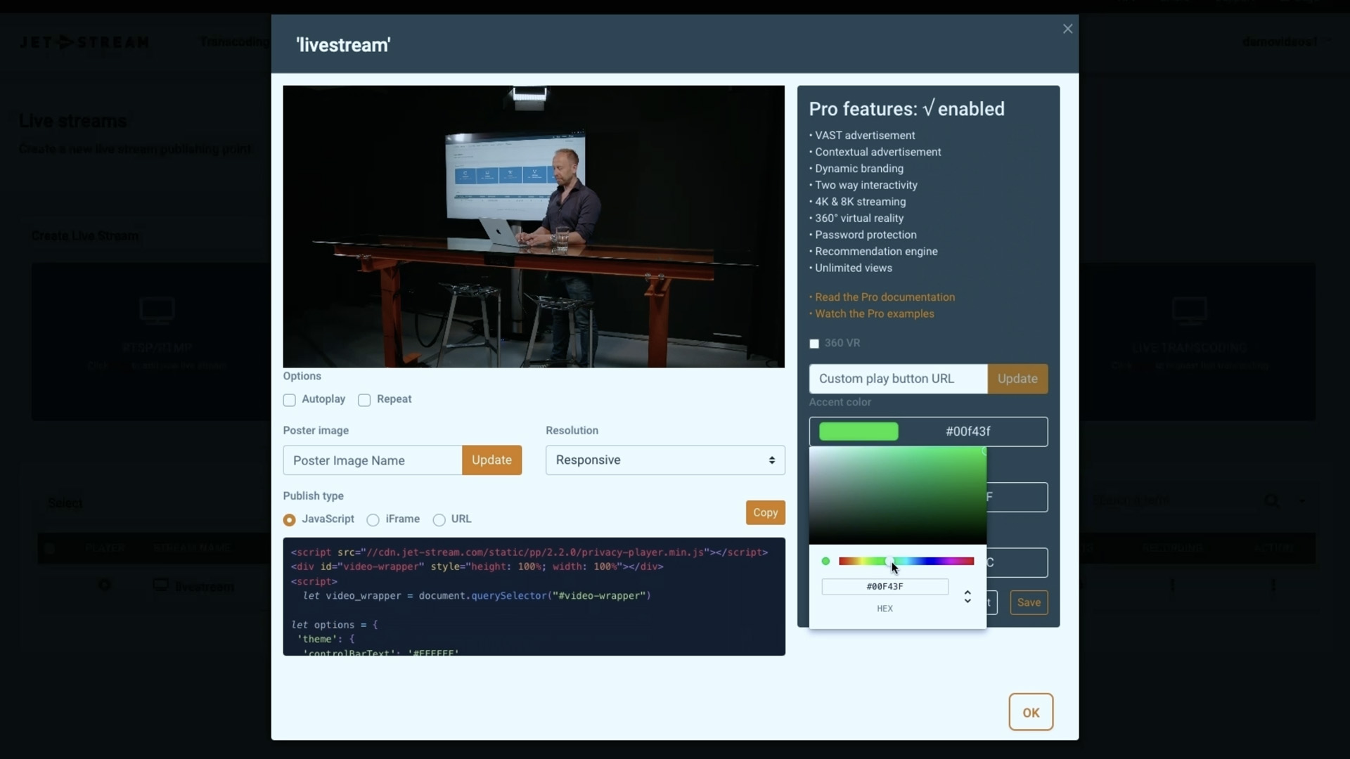 How to publish a HTML5 branded interactive video player via iframe or javascript API.