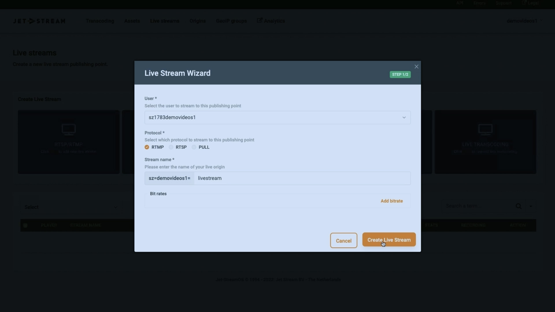 How to setup a RTMP or RTSP H.264 and AAC live stream.