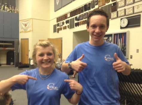 Two students, Catherine Palka and Jared Stark, show their enthusiasm for The Colbert Report. Original picture by Caty Palka. 