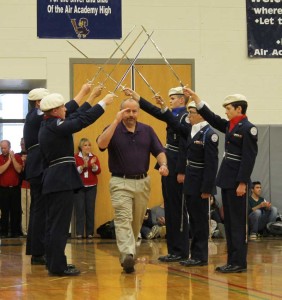 Mr. Chambers is honored for his service at the Veteran's Day assembly.