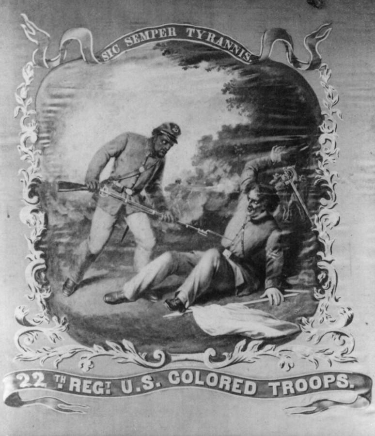 An African-American Regiment in the Civil War. https://commons.wikimedia.org/wiki/Category:African_American_Civil_War_history#/media/File:22nd_US_Colored_Troops_banner.jpg Photo used under the Creative Commons License via Wikimedia Commons.