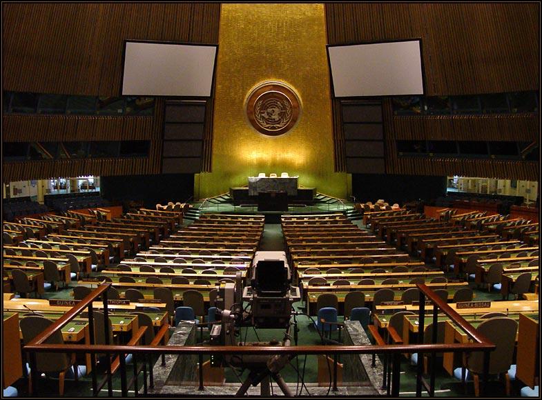 Room of the United Nations General Assembly. Photo used via Wikimedia Commons under the Creative Commons license. [https://commons.wikimedia.org/wiki/File:UN_General_Assembly.jpg]