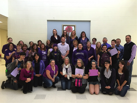 Original Photo of AAHS teachers and students wearing purple in support of anti-LGBT bullying