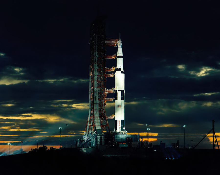 A view of the Apollo 17 Saturn V rocket. This would become the last manned mission to the moon under NASAs Apollo program. Photo used under the Public Domain by NASA