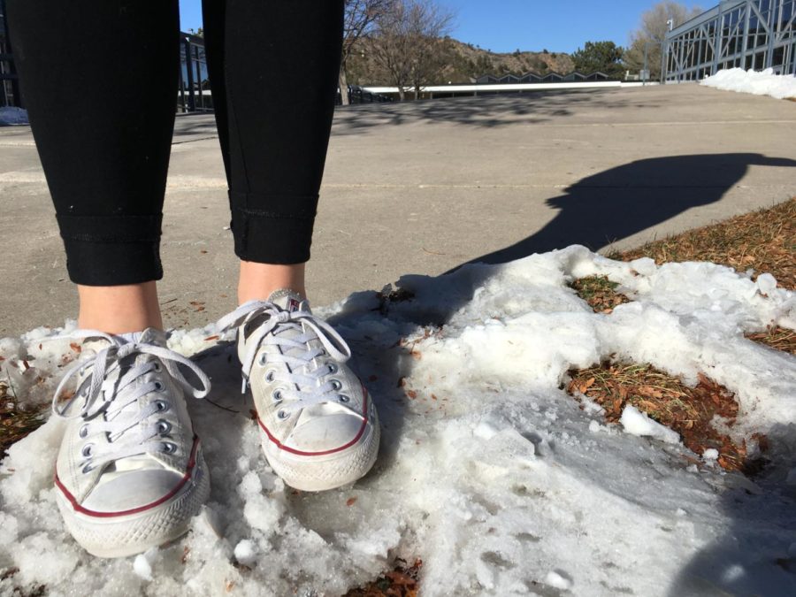 A student shows off her trendy shoes. 
Original Photo by Olivia Peluso. 