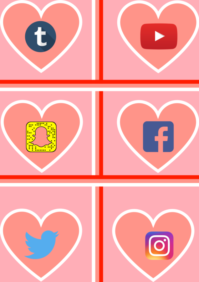 The most common used social media apps themed in hearts for Valentines Day.
