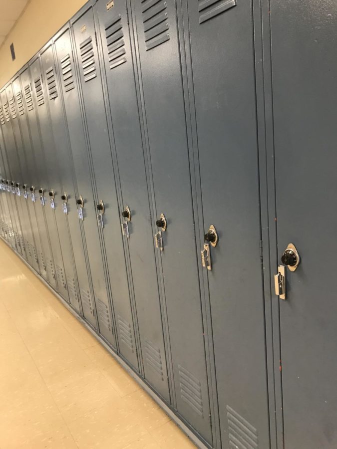 Endless rows of lockers taken by underclassmen. (Original photo by Reagan Gatlin)