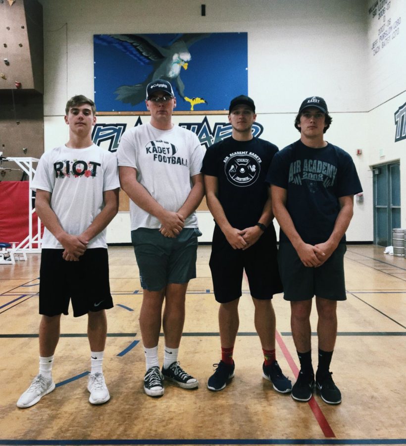 Varsity football players in the S4 weights class. Left to right: Aiden Diller, Josh Luden, Cole Eck, Kyle Pope