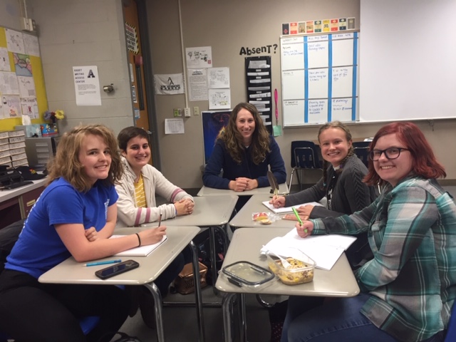 The Creative Writing Club meeting during lunch.