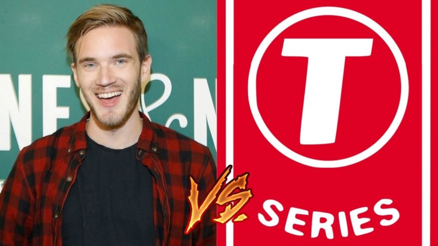 Famous Youtube star and large media company in competition: PewDiePie against T-Series. Image courtesy of Dexerto labeled for reuse.