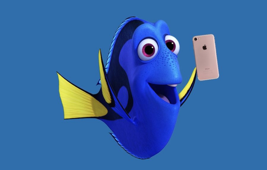 A visual representation playing with the idea that technology is decreasing peoples memory capabilities by using Dory, the forgetful fish.
