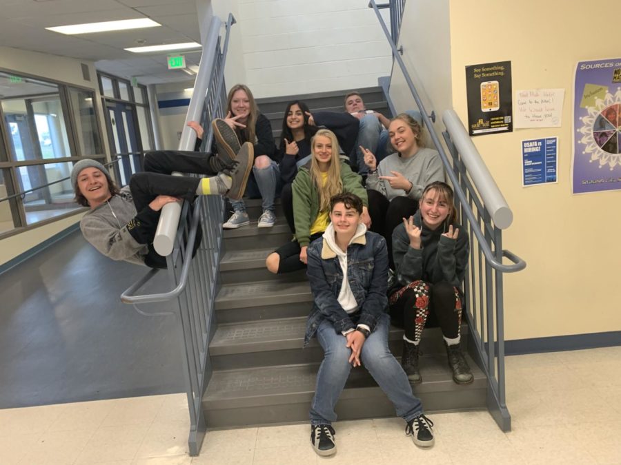 The non-senior Jetstream Staff poses for a personality pic on the famous office stairs. 