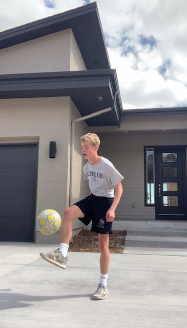 Sophomore Declan Wittkamp juggles with a soccer ball to fill time during his time off.