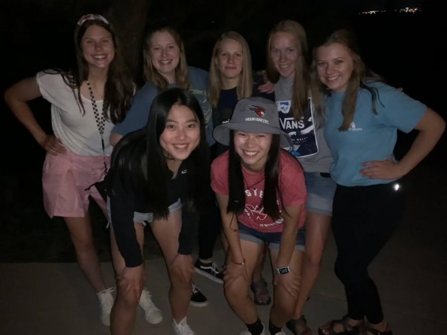 My friends and I pose for a picture after a fun night of hanging out! From left to right: juniors Abby Litchfield, Lizzy Dalton, Karis Bonzaaijer, Sequoia Harris, Meredith Clabaugh. Bottom left to right: juniors Joy Kemp and Jenna Gilbert. 