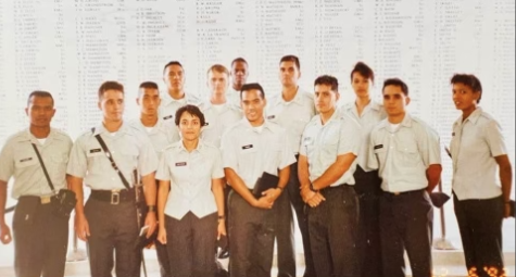 Photo provided by George Meyer. George Meyer with his Officer Canidate School (OCS) on December 6, 1992 at the Pearl Harbor National Memorial.