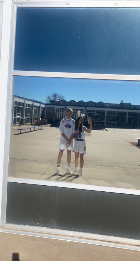 Sophomores Versais Marken and Ben Severn dressed as Buggs and Lola Bunny for spirit week.