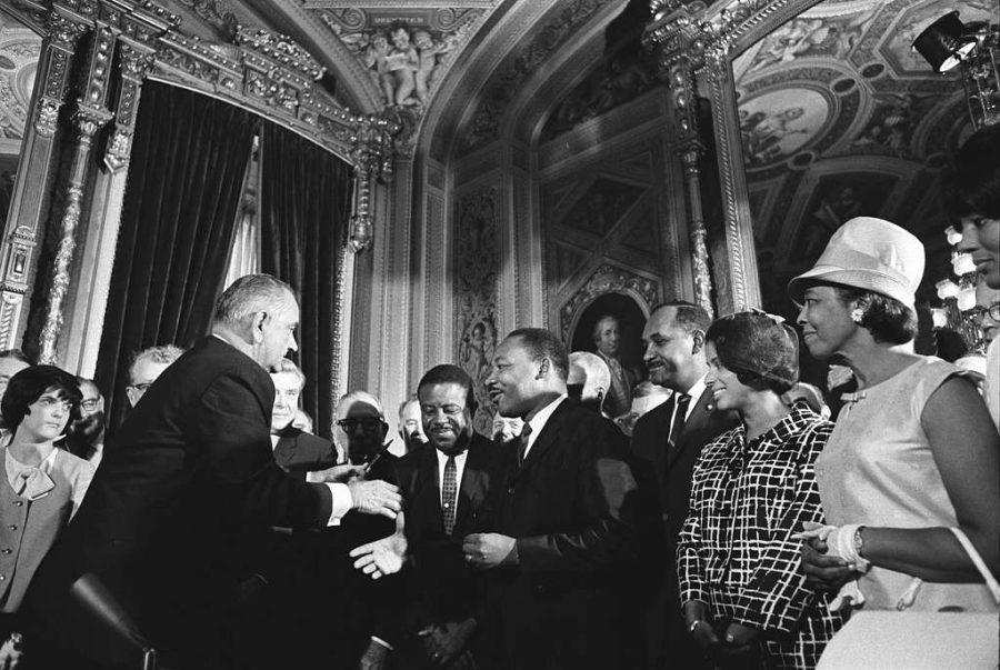 MLK and Lyndon Johnson. Image sourced by Picryl licensed by creative commons.