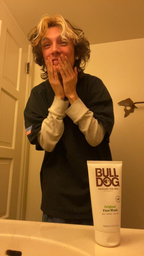Junior, Elijah Ayala uses Bull Dog, Skincare for Men facewash to keep up with his skin right before bed. 