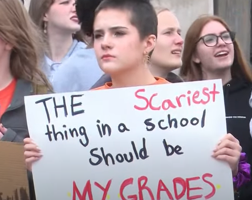 Student Laina Therrein at the gun violence protest in April of 2023